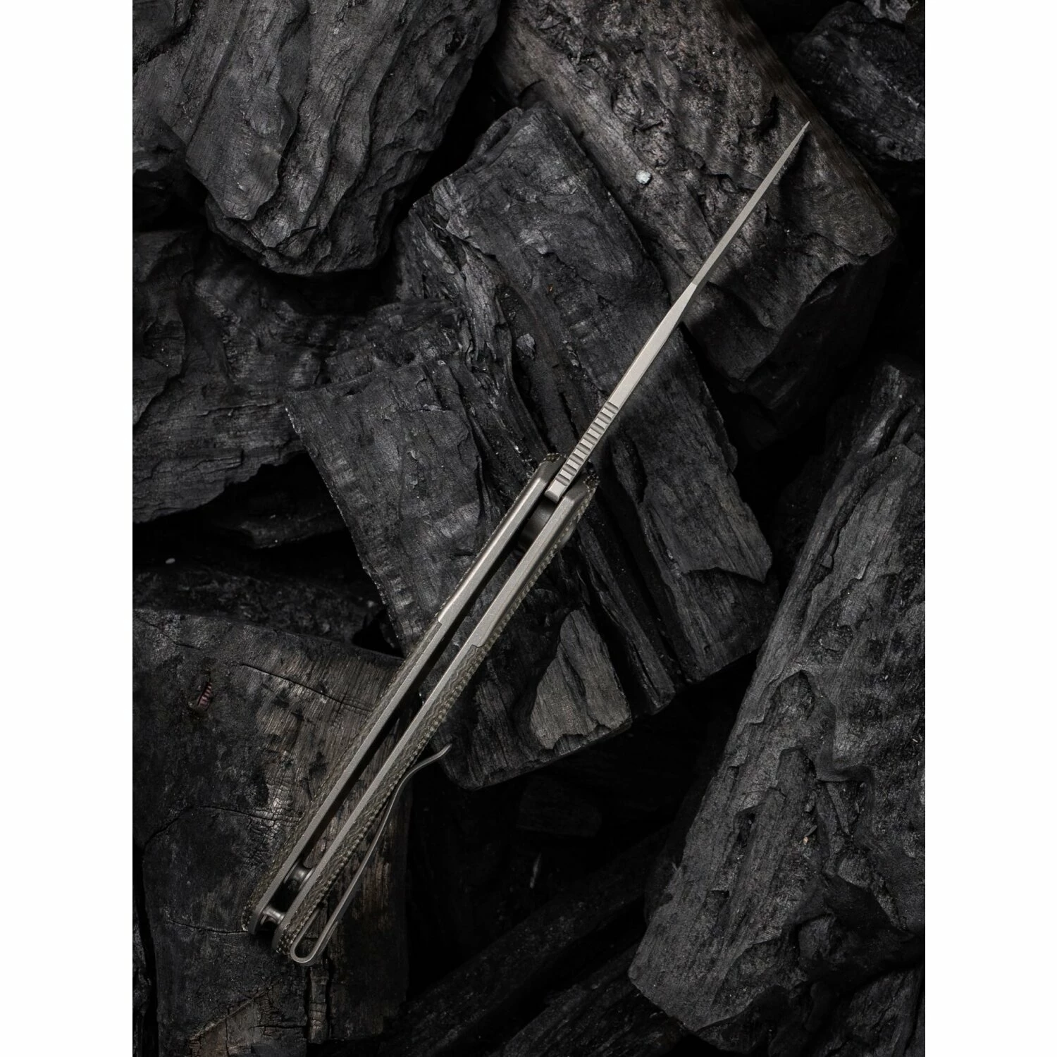 WE Knife Snick Gray Titanium Handle & Dark Green Micarta Inlay 5 WE Knife Snick Gray Titanium Handle & Dark Green Micarta Inlay - Image 3