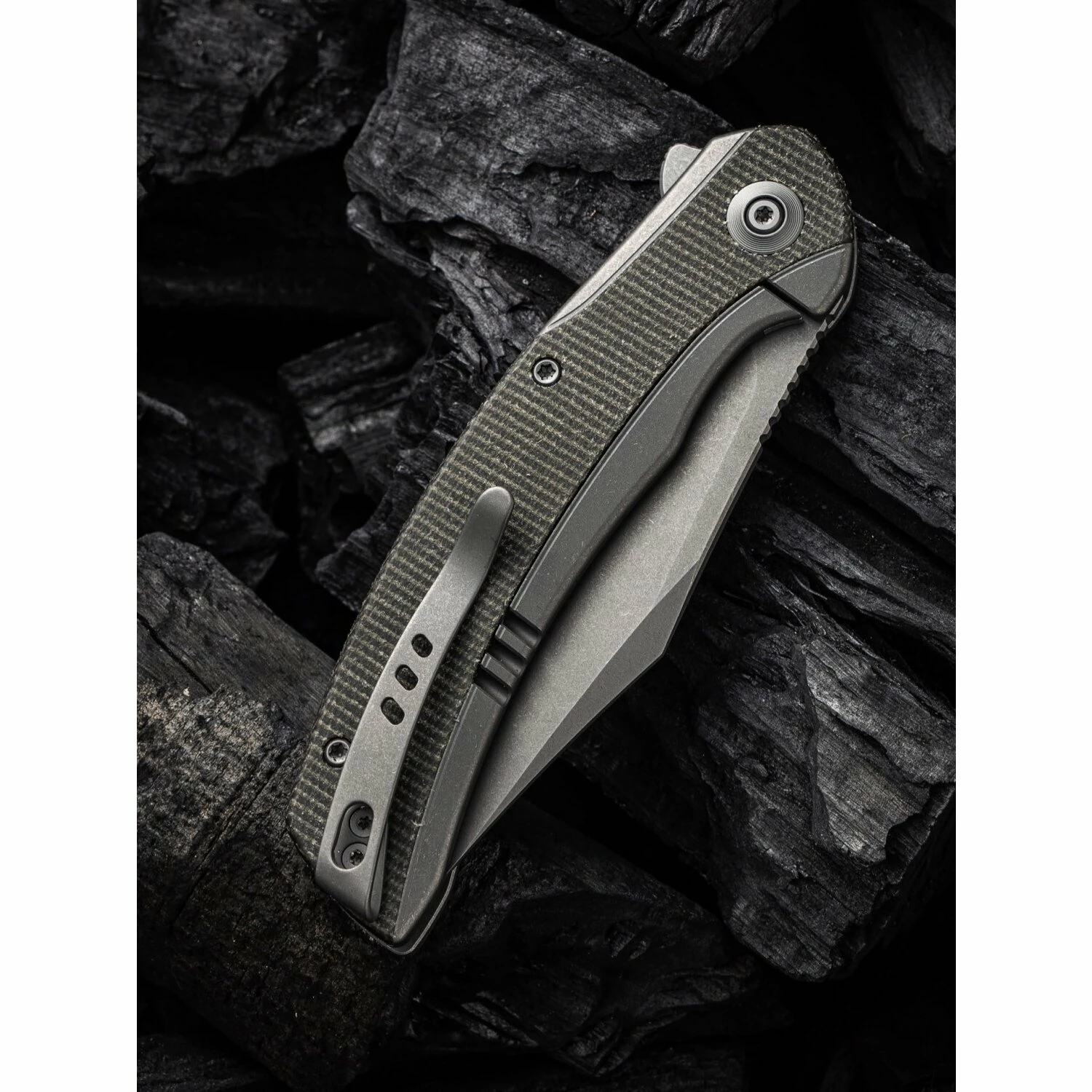 WE Knife Snick Gray Titanium Handle & Dark Green Micarta Inlay 9 WE Knife Snick Gray Titanium Handle & Dark Green Micarta Inlay - Image 7