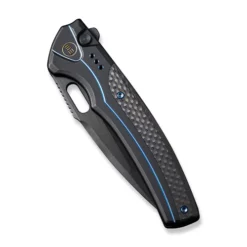 WE Knife Exciton Black Titanium With Twill Carbon Fiber Integral Spacer -outdoor knives sale weknife exciton flipper button lock knife black titanium handle with twill carbon fiber integral spacer 368 black stonewashed bevels black brushed flats cpm 20c 841514 500x