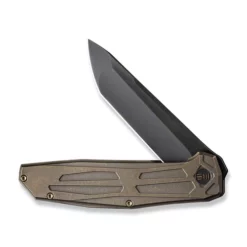 WE Knife Shadowfire Titanium Bronze -outdoor knives sale weknife shadowfire flipper knife bronze titanium handle 397 black stonewashed bevels black brushed flats cpm 20cv blade we22035 3 852145 500x
